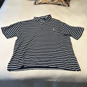 Polo Ralph Lauren cotton collared navy blue and blue striped shirt